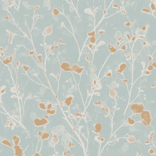 Alder heaven tapet med botaniskt mönster i blå. Från kollektionen lotus. Nonwoven-material med förskjuten passning. Lek, country-stil.