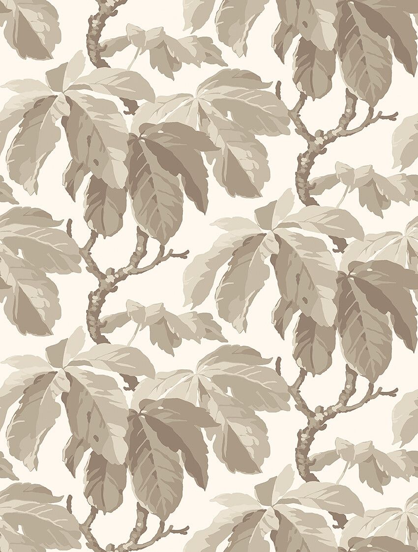 Kastanj tapet med botaniskt mönster i vit. Från kollektionen New Heritage. Nonwoven-material med rak passning.