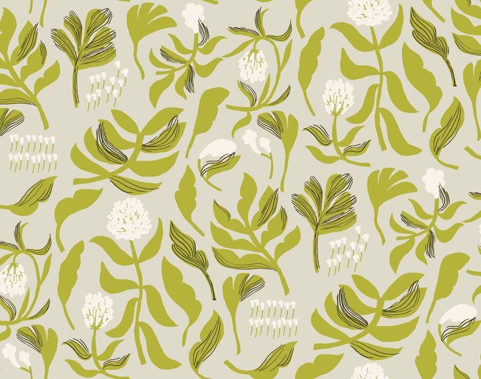 Kasvio tapet med blommigt mönster i grå. Från kollektionen Marimekko 6. Nonwoven-material med förskjuten passning.