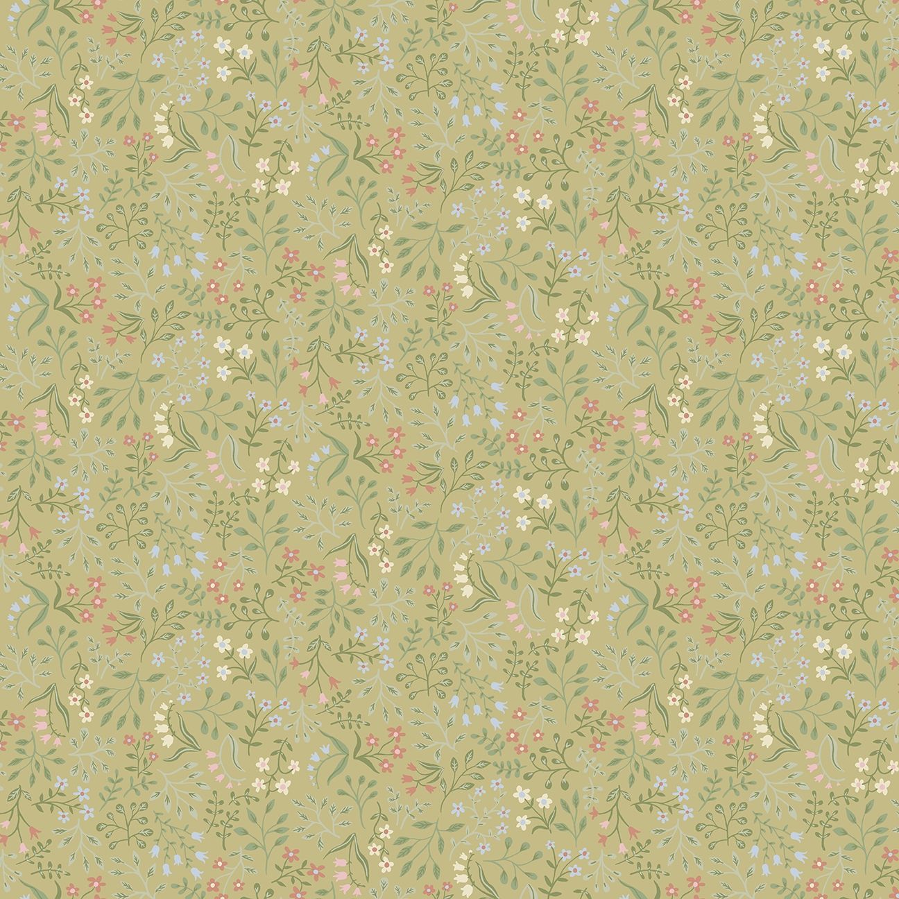 Marie tapet med blommigt mönster i gul. Från kollektionen Ängås. Nonwoven-material med förskjuten passning.