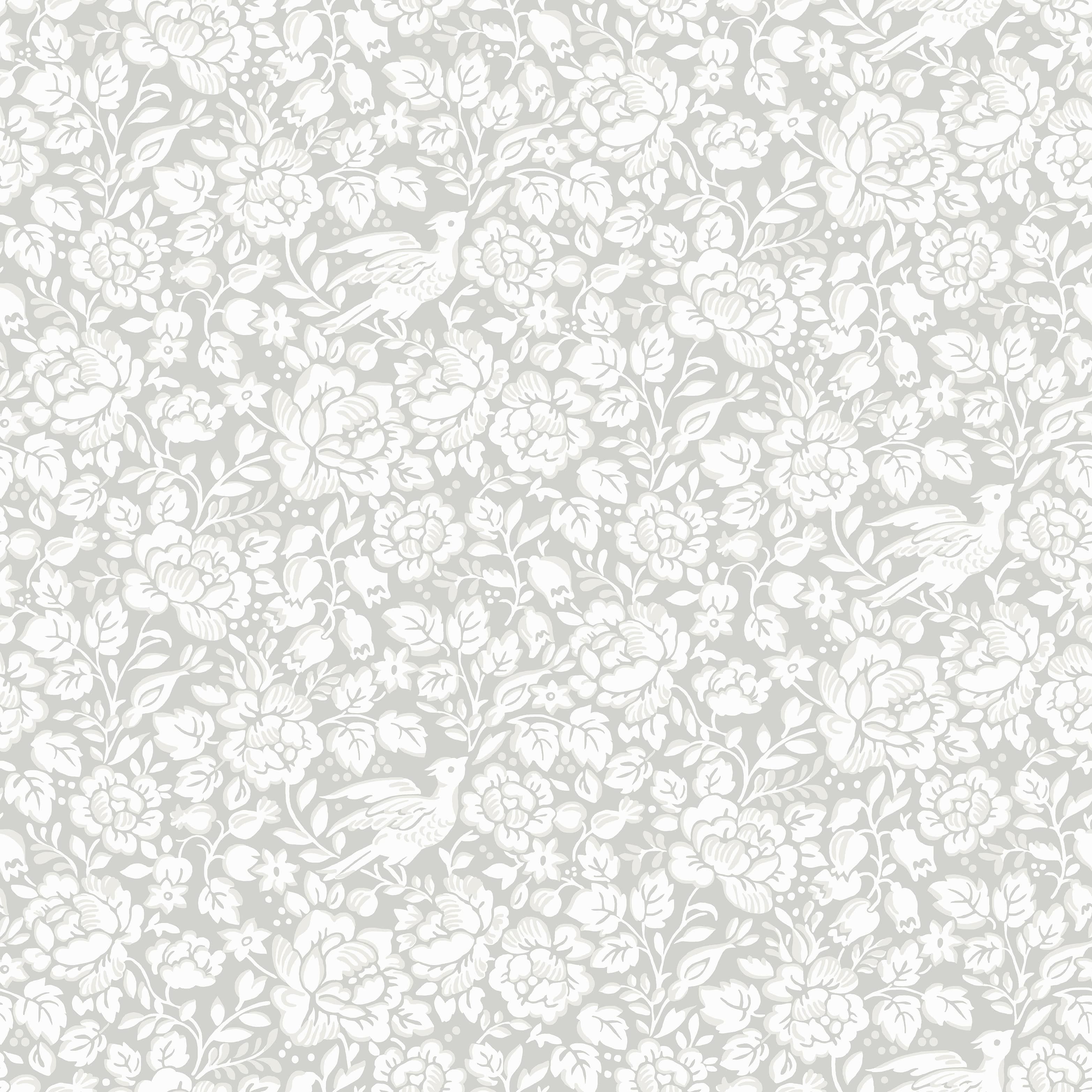 Jenny, vit tapet med botaniskt mönster i vit. Från kollektionen Blommor & Blad. Nonwoven-material med förskjuten passning.