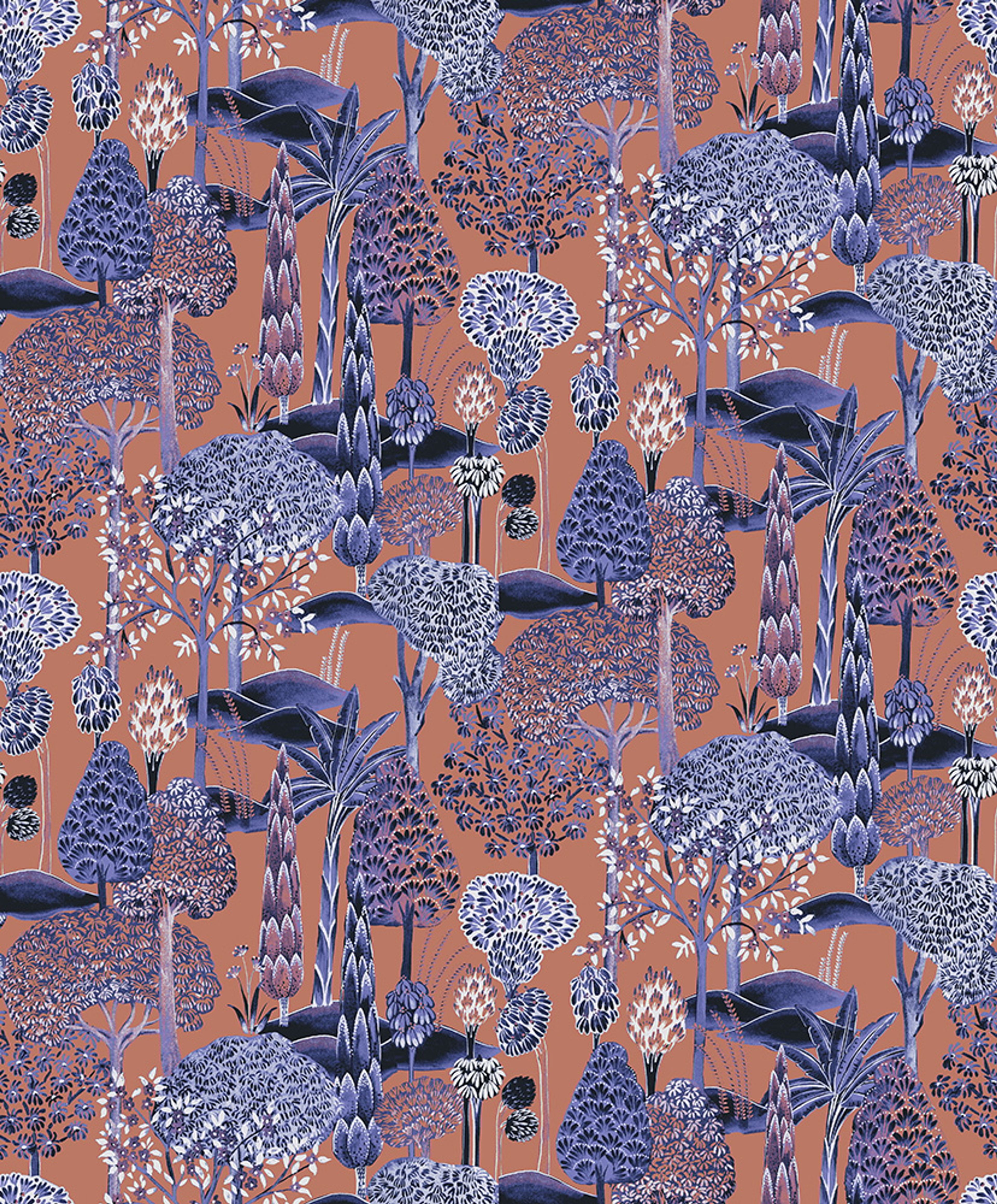 Viray Amparo tapet med botaniskt mönster i röd. Från kollektionen Summer. Nonwoven-material med rak passning.