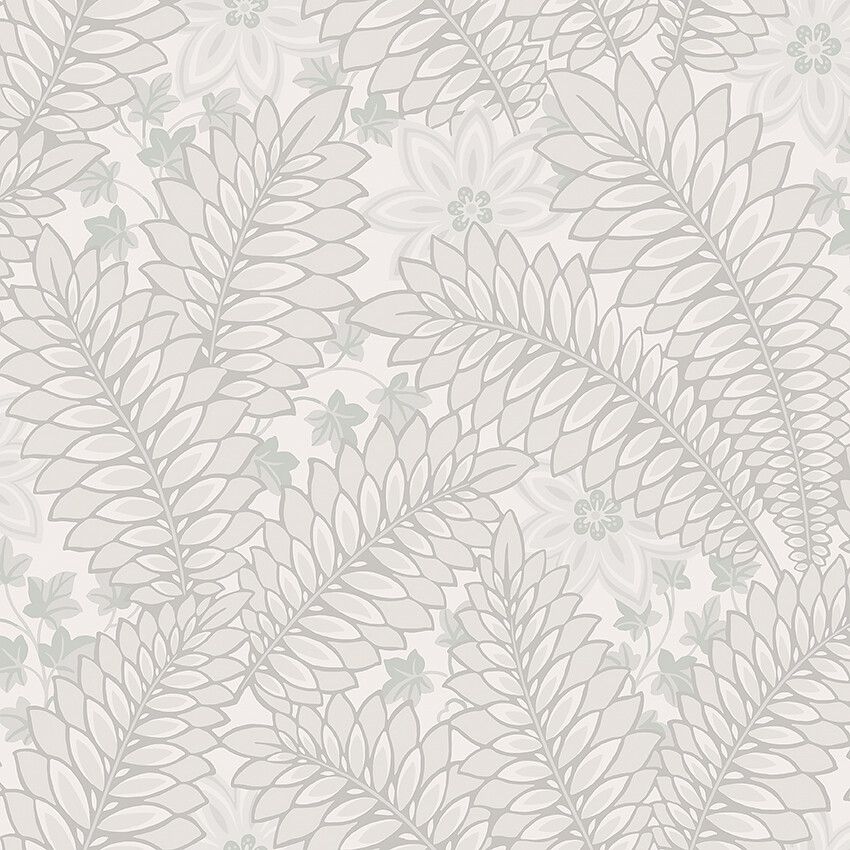 Hidden Ivy tapet i beige toner tapet med botaniskt, blommigt mönster i grå. Från kollektionen Treasured. Nonwoven-material med förskjuten passning. Passar i kök, hall och arbetsrum.
