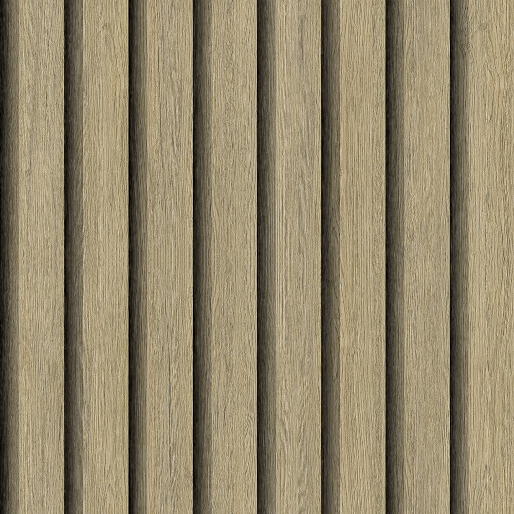 Ribbvägg tapet med träimitation mönster i beige. Från kollektionen Elements. Nonwoven-material.