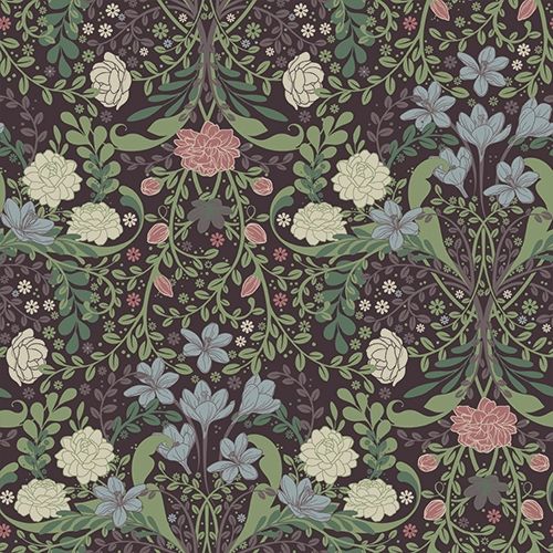 Sunnanö Frösö, lila tapet med blommigt mönster i lila. Från kollektionen Sunnanö. Nonwoven-material med rak passning.