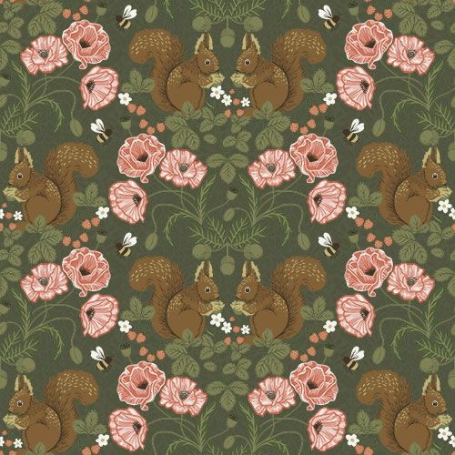Kurre blommor och djur, grön tapet med blommigt mönster i grön. Från kollektionen Grönhaga. Nonwoven-material med rak passning. Passar i barnrum.