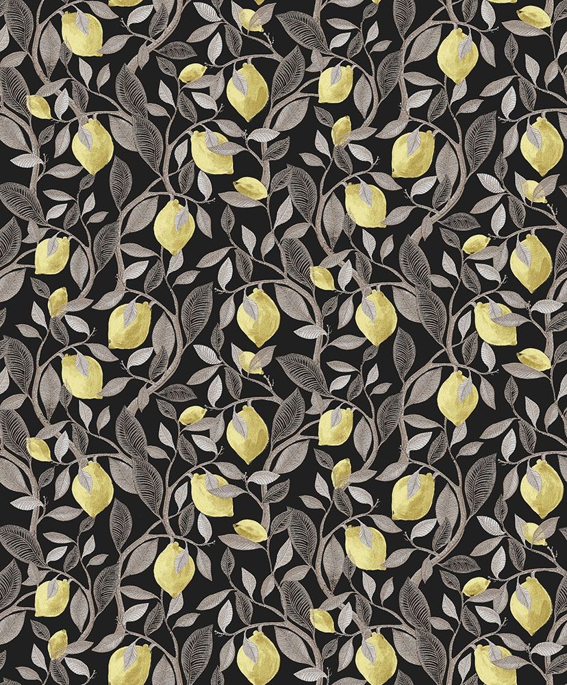Limone, gul tapet tapet med stormönstrat mönster i gul. Från kollektionen Aquila. Nonwoven-material med rak passning.