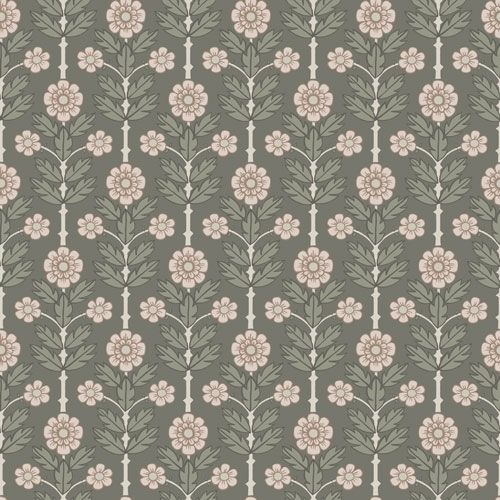 Othilia storblommig, grå tapet från Midbec med blommigt mönster i grå. Från kollektionen Lyckebo. Nonwoven-material med rak passning.