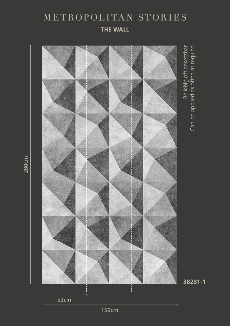 Graphics tapet med grafiskt mönster i blå. Från kollektionen The Wall. Nonwoven-material. Passar i vardagsrum och matsal.