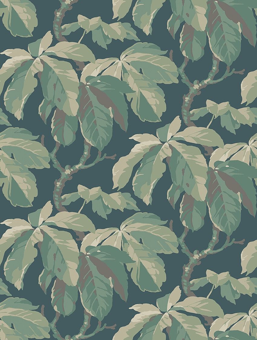 Kastanj tapet med botaniskt mönster i blå. Från kollektionen New Heritage. Nonwoven-material med rak passning.