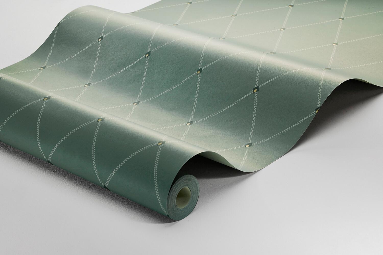 Fredrik tapet med trellis mönster i grå och grön. Från kollektionen timeless traditions. Nonwoven-material med rak passning.