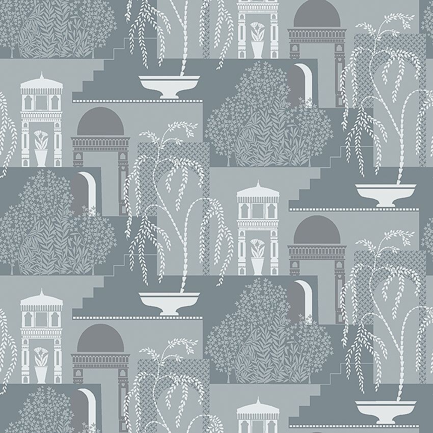 Mimi Blå Tapet tapet med botaniskt, naturochlandskap mönster i blå. Från kollektionen Swedish Grace. Nonwoven-material med rak passning. Passar i sovrum.