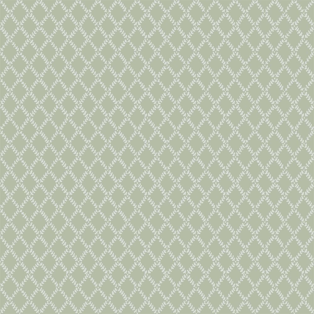 Trevor tapet med trellis mönster i grön. Från kollektionen Fågelsång. Nonwoven-material med rak passning.