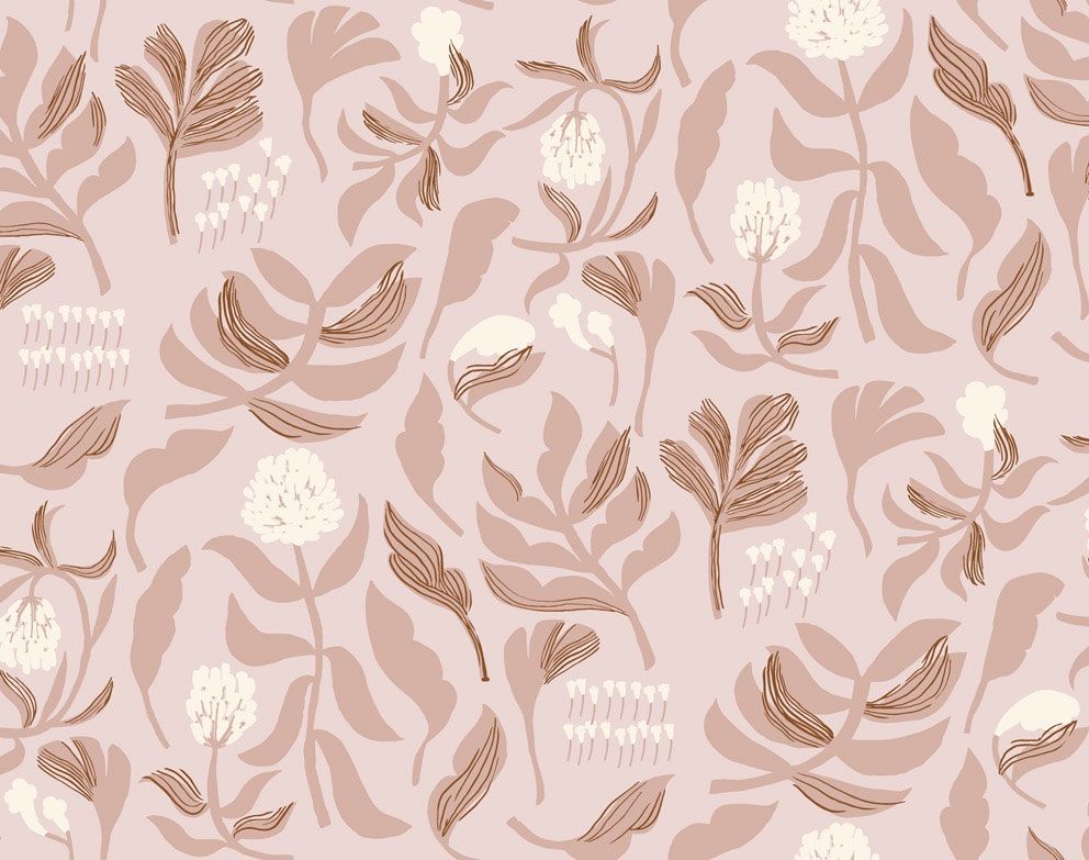 Kasvio tapet med blommigt mönster i rosa. Från kollektionen Marimekko 6. Nonwoven-material med förskjuten passning.