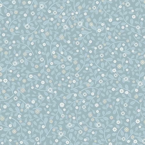 Sunnanö Hummelvik, blå tapet med blommigt mönster i blå. Från kollektionen Sunnanö. Nonwoven-material med förskjuten passning.