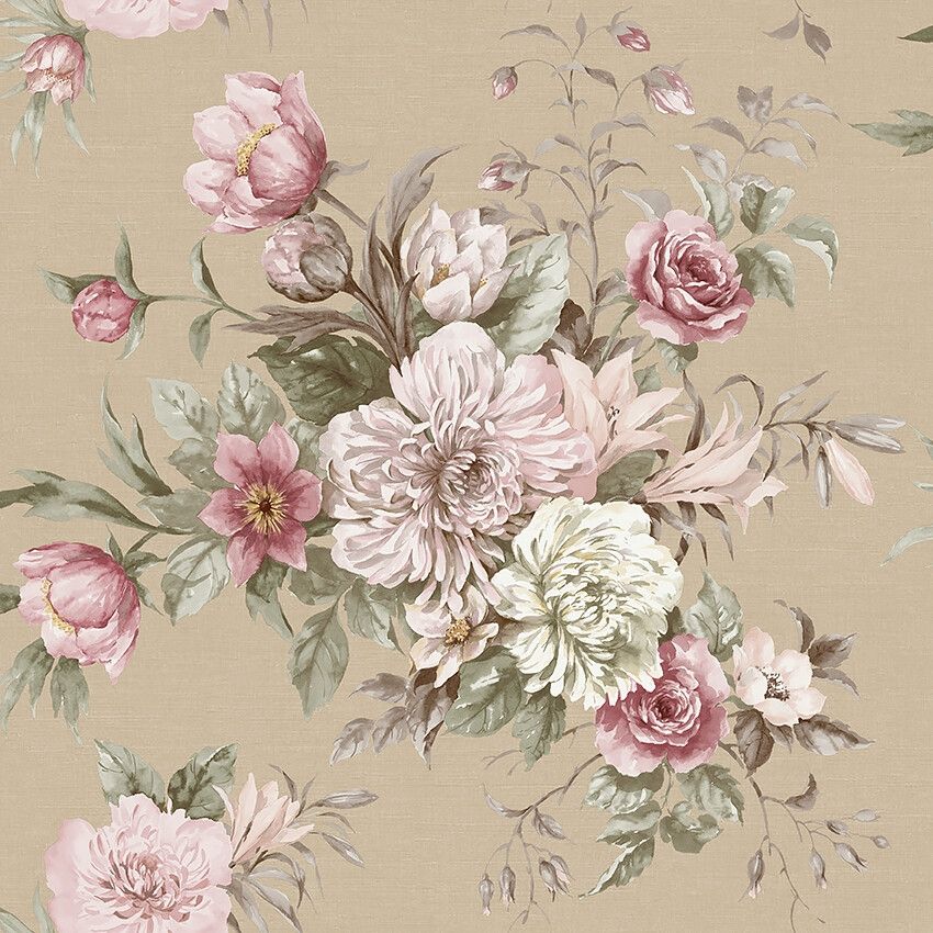 Floral Charm tapet tapet med blommigt mönster i beige. Från kollektionen Dreamy Escape. Nonwoven-material med förskjuten passning. Passar i vardagsrum och matsal.