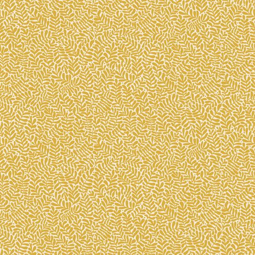 Anna tapet med botaniskt mönster i gul. Från kollektionen Lina. Nonwoven-material med förskjuten passning.