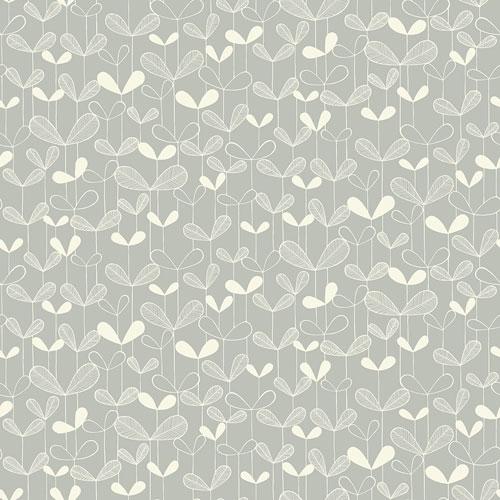 Saplings Cloud Grey tapet från Midbec med botaniskt, retro mönster i grå. Från kollektionen Kinfolk. Nonwoven-material med förskjuten passning.