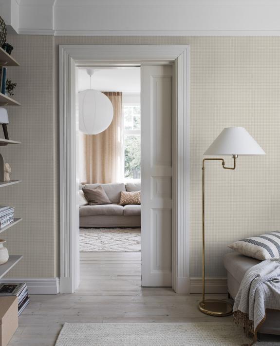 Picnic Check tapet med rutigt mönster i gul. Från kollektionen Linen. Nonwoven-material med rak passning.