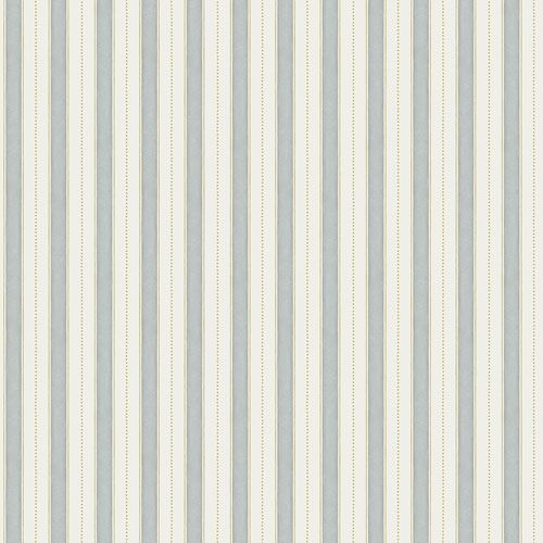 Sture randig, vit, guld och blå tapet från Midbec med randigt mönster i vit. Från kollektionen Morgongåva. Nonwoven-material.