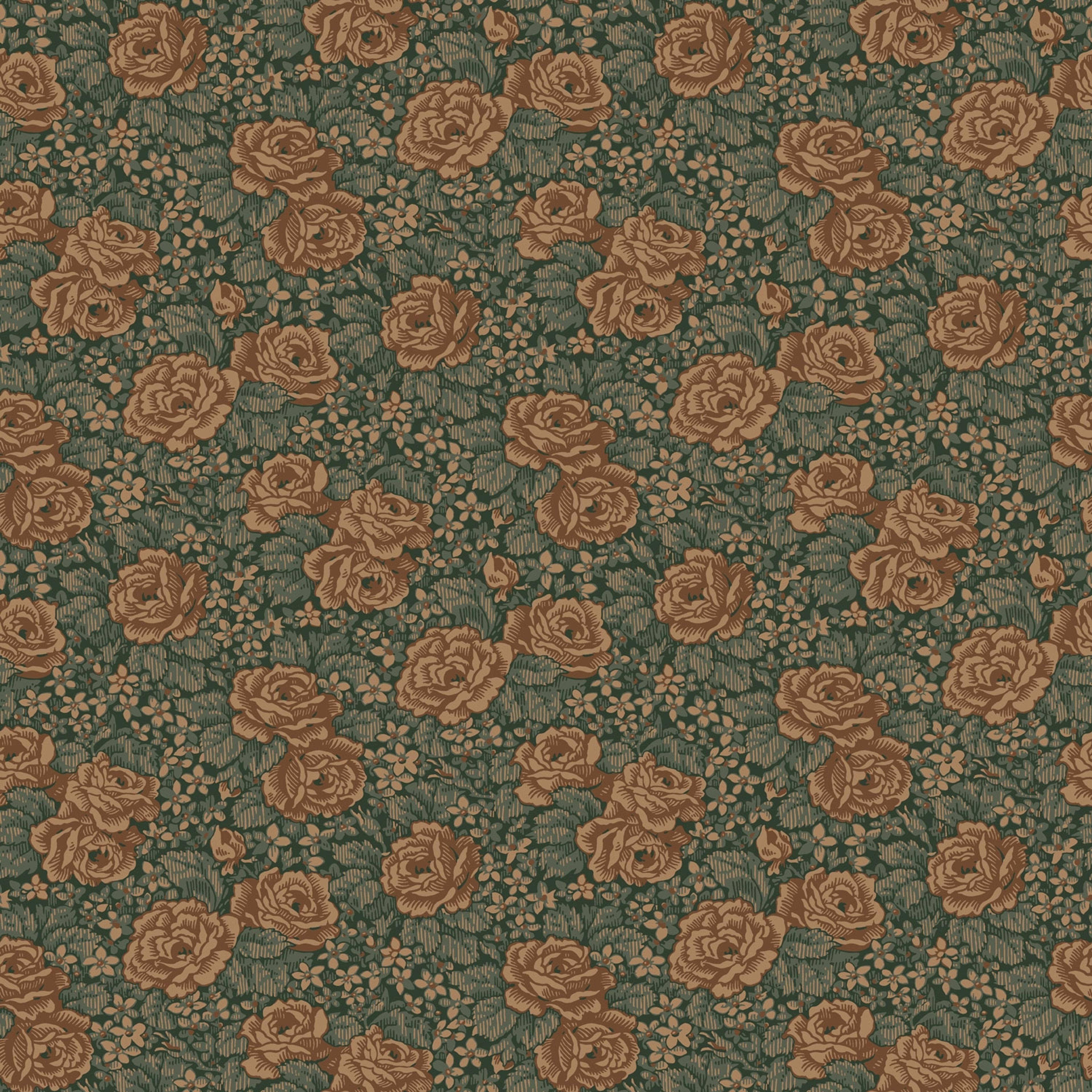 Rosengång tapet med blommigt mönster i grön. Från kollektionen Rosenlycka. Nonwoven-material med rak passning. Passar i vardagsrum, sovrum och matsal.