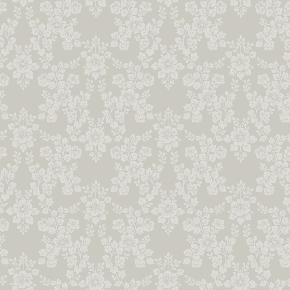 Rosita varmgrå, tapet tapet med blommigt mönster i grå. Från kollektionen Sommaräng. Nonwoven-material med rak passning.