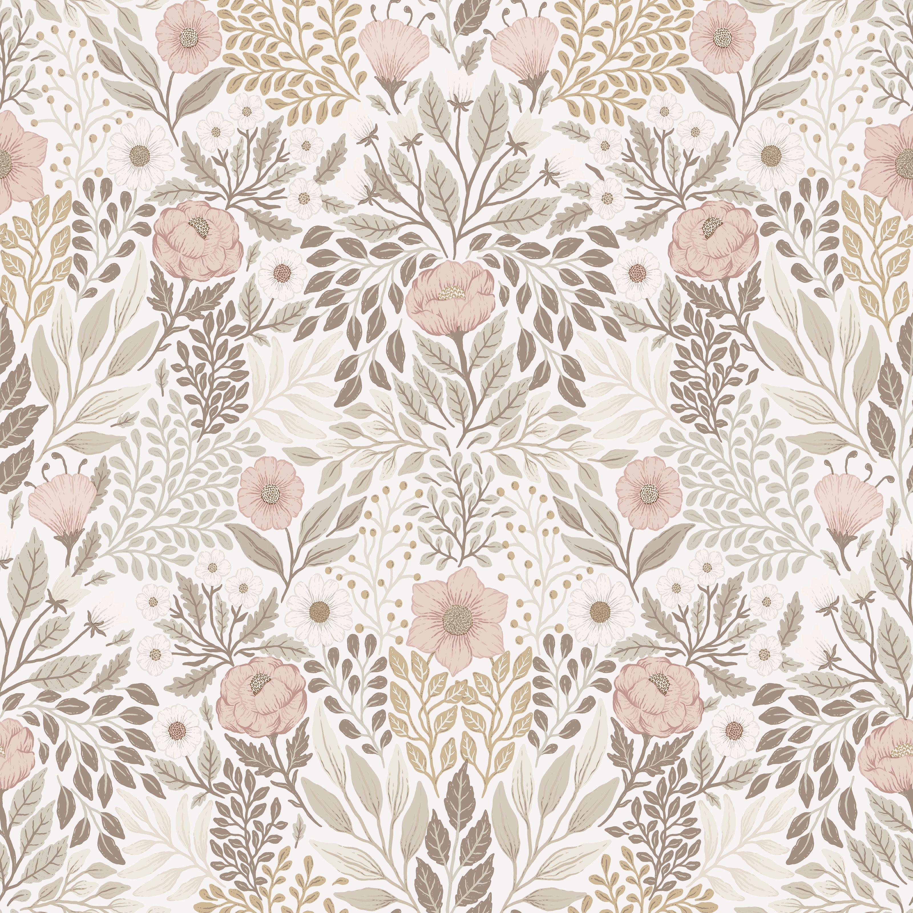 Klara o Tove äng ljusrosa, tapet tapet med blommigt mönster i rosa. Från kollektionen Klara o Tove. Nonwoven-material med rak passning. Passar i vardagsrum, sovrum och hall.