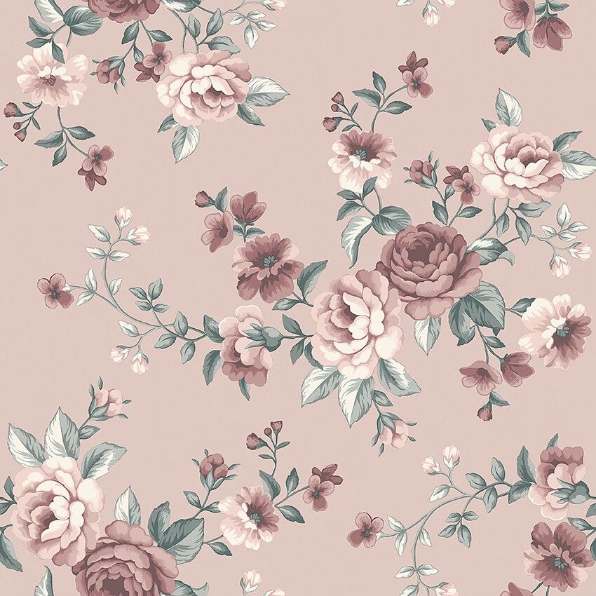 Nomi rosa, tapet tapet med blommigt, barnrum mönster i rosa. Från kollektionen Newbie II Wallpaper. Nonwoven-material med rak passning. Passar i sovrum och barnrum.