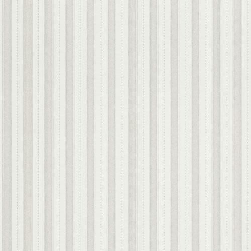 Sture randig, vit, guld och grå tapet från Midbec med randigt mönster i vit. Från kollektionen Morgongåva. Nonwoven-material.