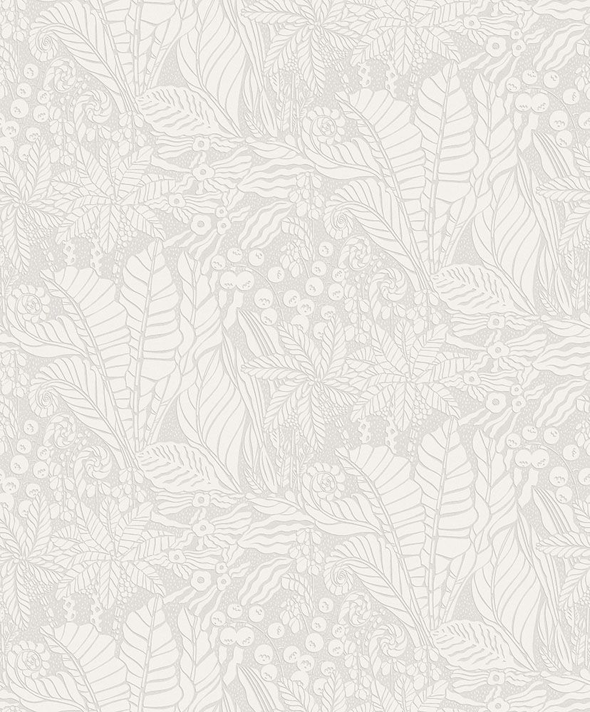 Madita, ljusgrå tapet tapet med stormönstrat, botaniskt mönster i ljusgrå. Från kollektionen Aquila. Nonwoven-material med förskjuten passning.