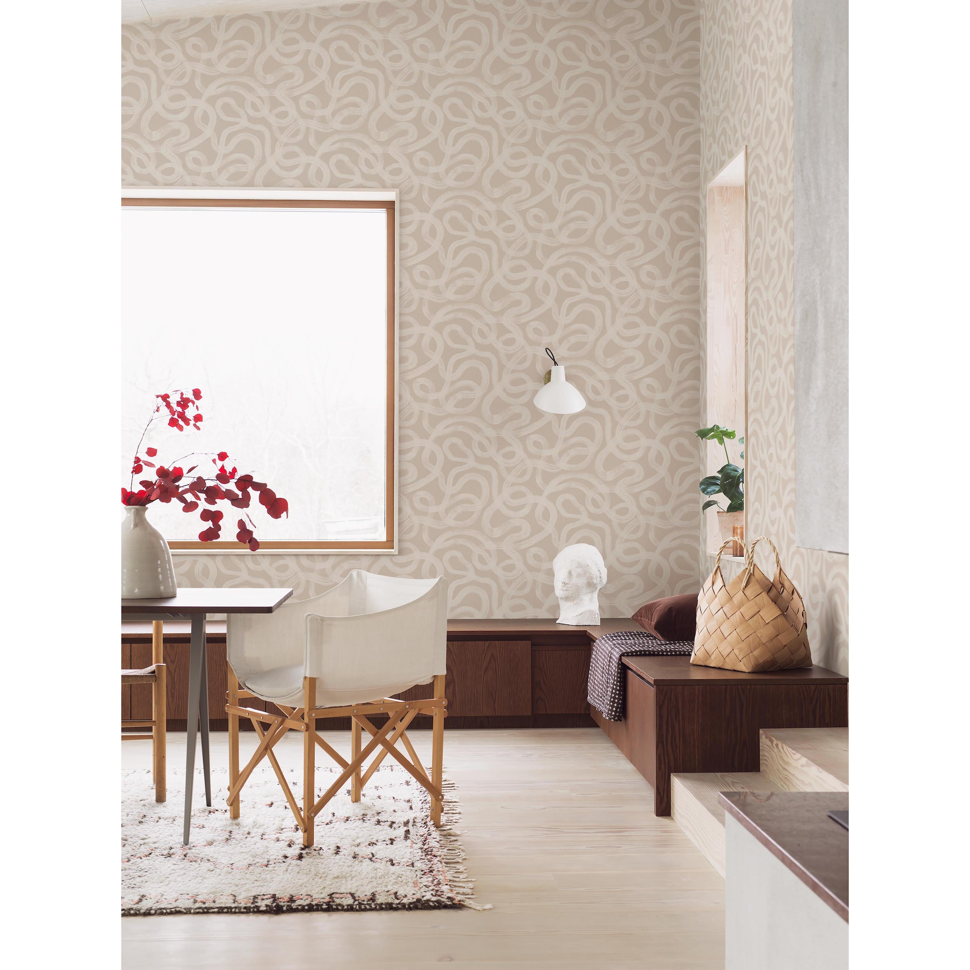 Curve vit, tapet tapet med grafiskt mönster i vit och beige. Från kollektionen Graphics. Nonwoven-material med förskjuten passning. Passar i matsal.