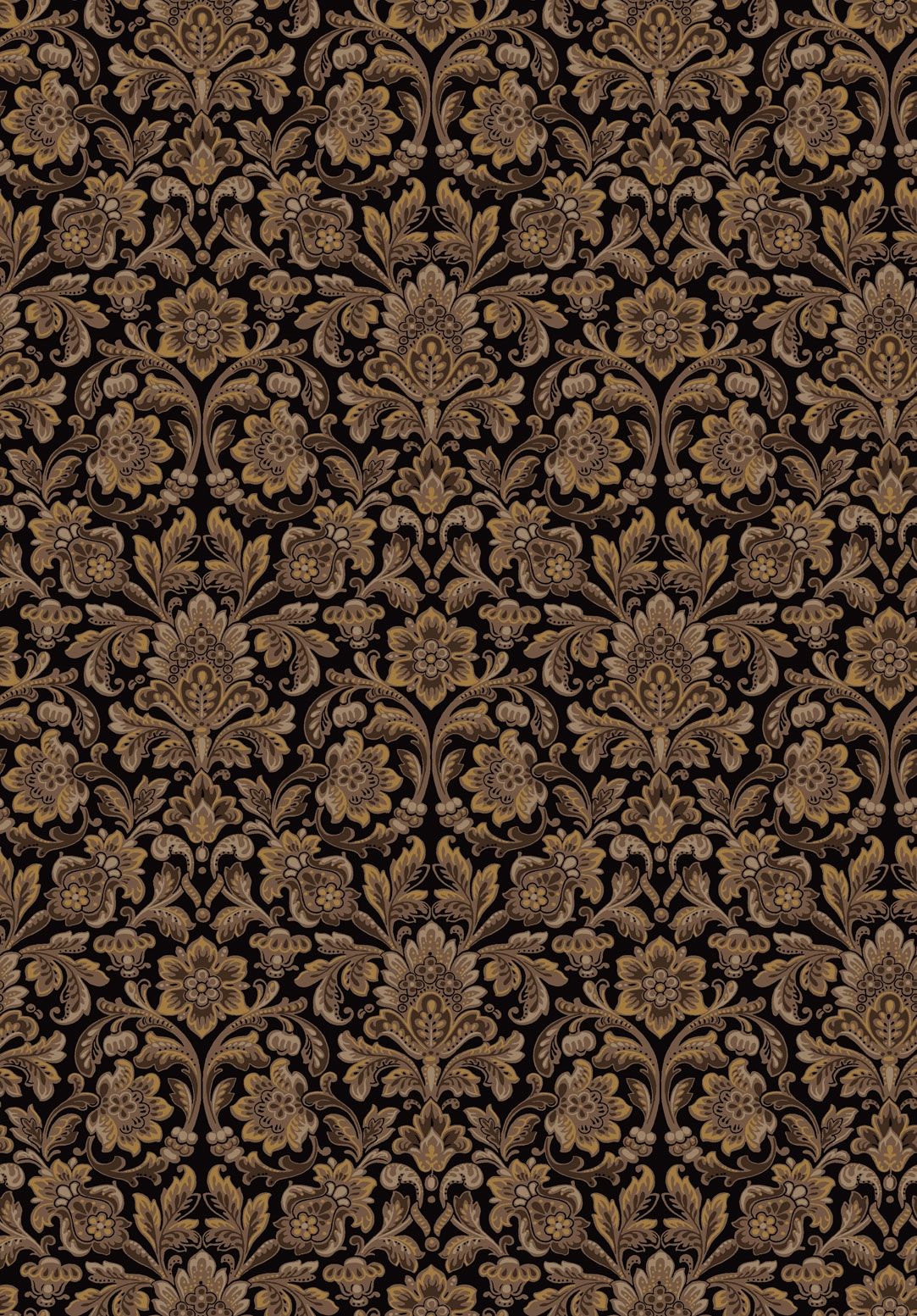 Foglavik, brun/svart tapet från Boråstapeter med blommigt mönster i guld och brun. Från kollektionen anno. Nonwoven-material med rak passning. Lyx, country-stil. Passar i sovrum och matsal.