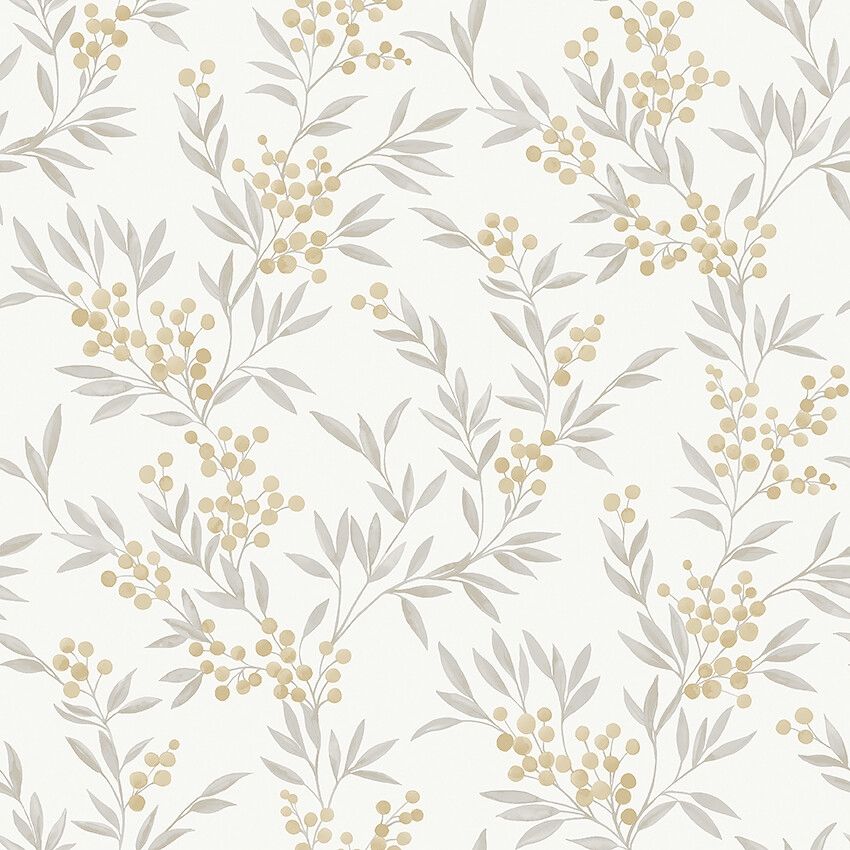 Forest Berries tapet med botaniskt mönster i vit. Från kollektionen Woodland. Nonwoven-material med rak passning.