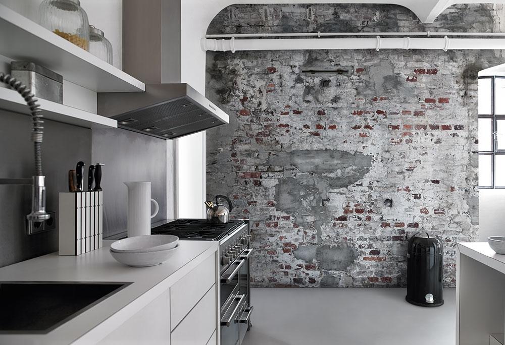 Industri 2 - Väggmotiv tegelvägg, grå tapet med tegelsten mönster i grå. Från kollektionen Industri 2. Nonwoven-material. Passar i tonårsrum och arbetsrum.