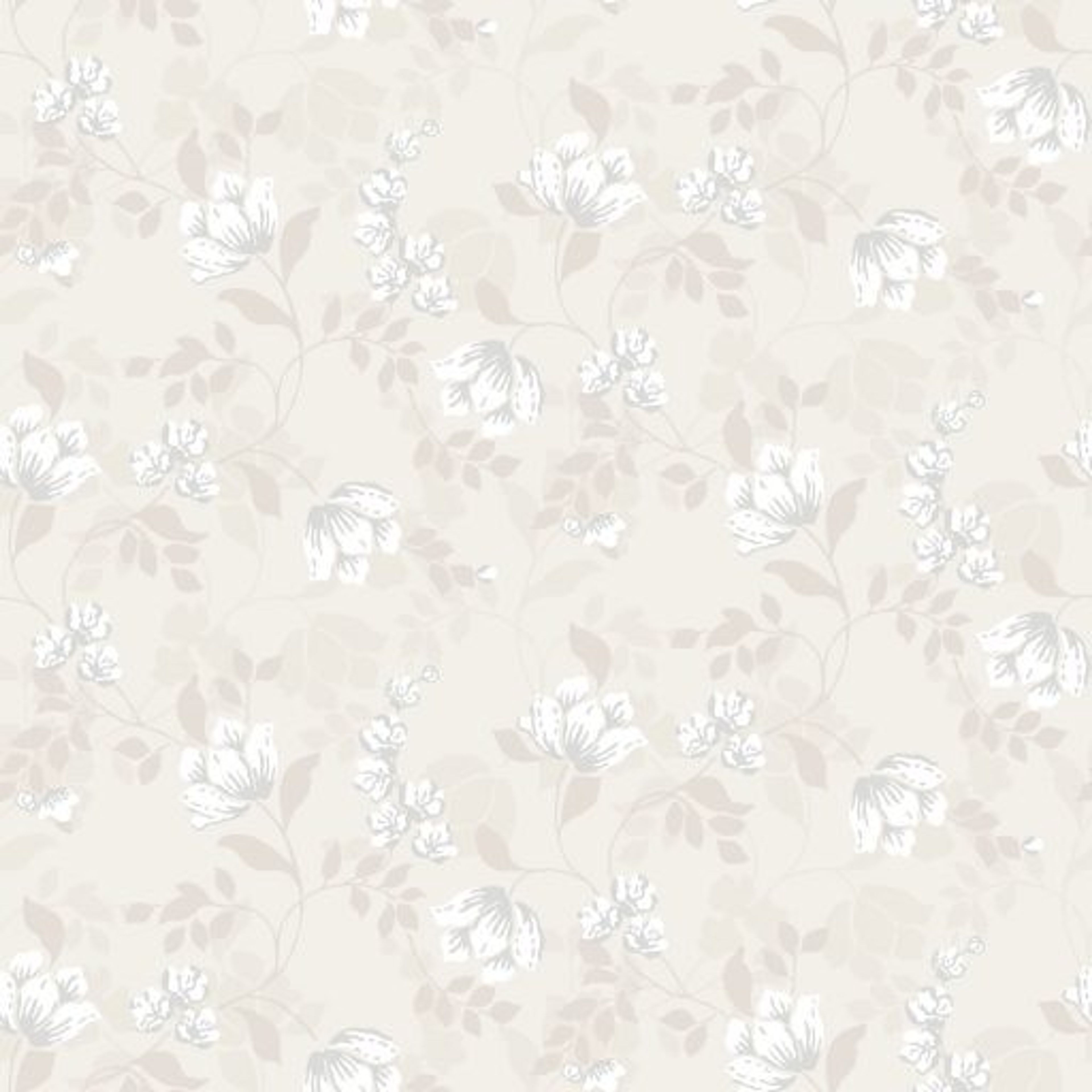 Malin, Beige tapet från duro med blommigt mönster i vit. Från kollektionen Spira. Nonwoven-material med rak passning. Country, city-stil.