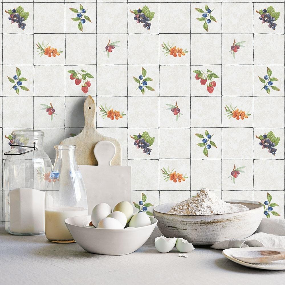 Fruit tile tapet. Från kollektionen Just Kitchens. Nonwoven-material med rak passning.