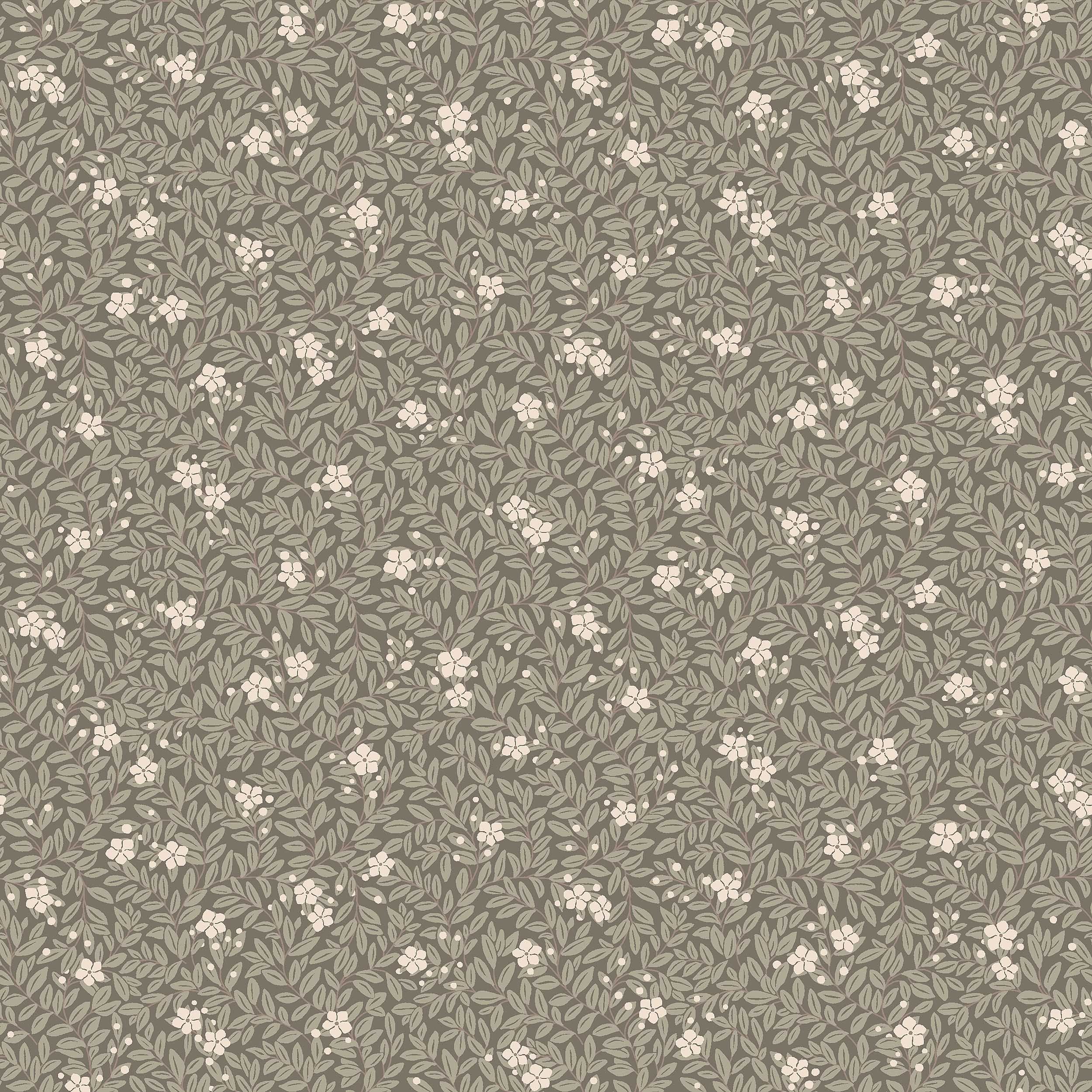 Myrten mörkgrön, tapet tapet med botaniskt, blommigt mönster i grön. Från kollektionen Orangeri. Nonwoven-material med rak passning. Passar i vardagsrum.