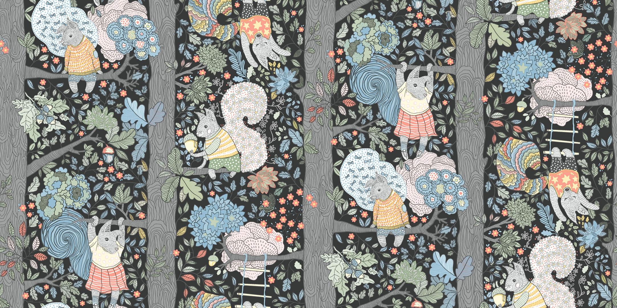 Charlie från Boråstapeter i svart och multifärg. Från kollektionen Scandinavian Designers Mini.