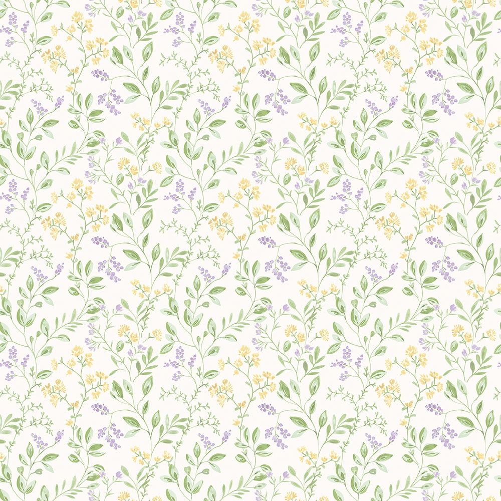 Spring leaf trail tapet med blommigt mönster i gul och grön. Från kollektionen Just Kitchens. Nonwoven-material med rak passning.