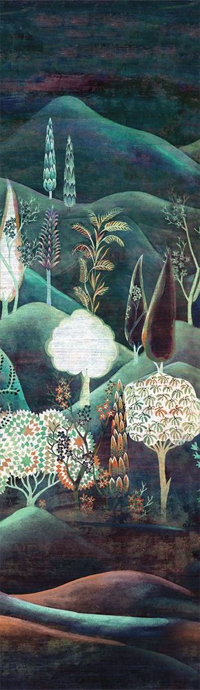 Munnar Teal tapet med naturochlandskap mönster i grön. Från kollektionen Summer. Nonwoven-material.