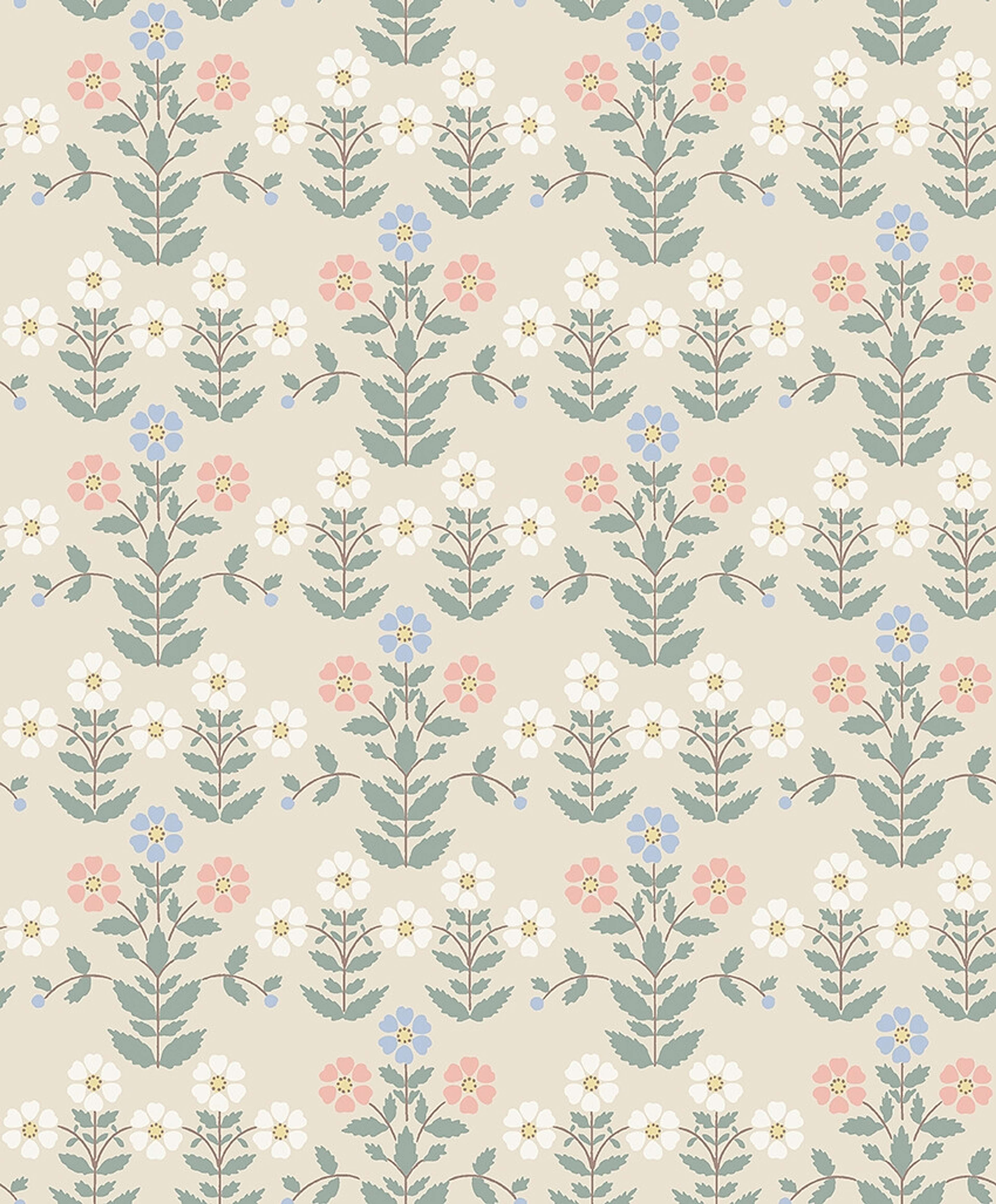 Sippor tapet med blommigt mönster i vit. Från kollektionen New Heritage. Nonwoven-material med rak passning.