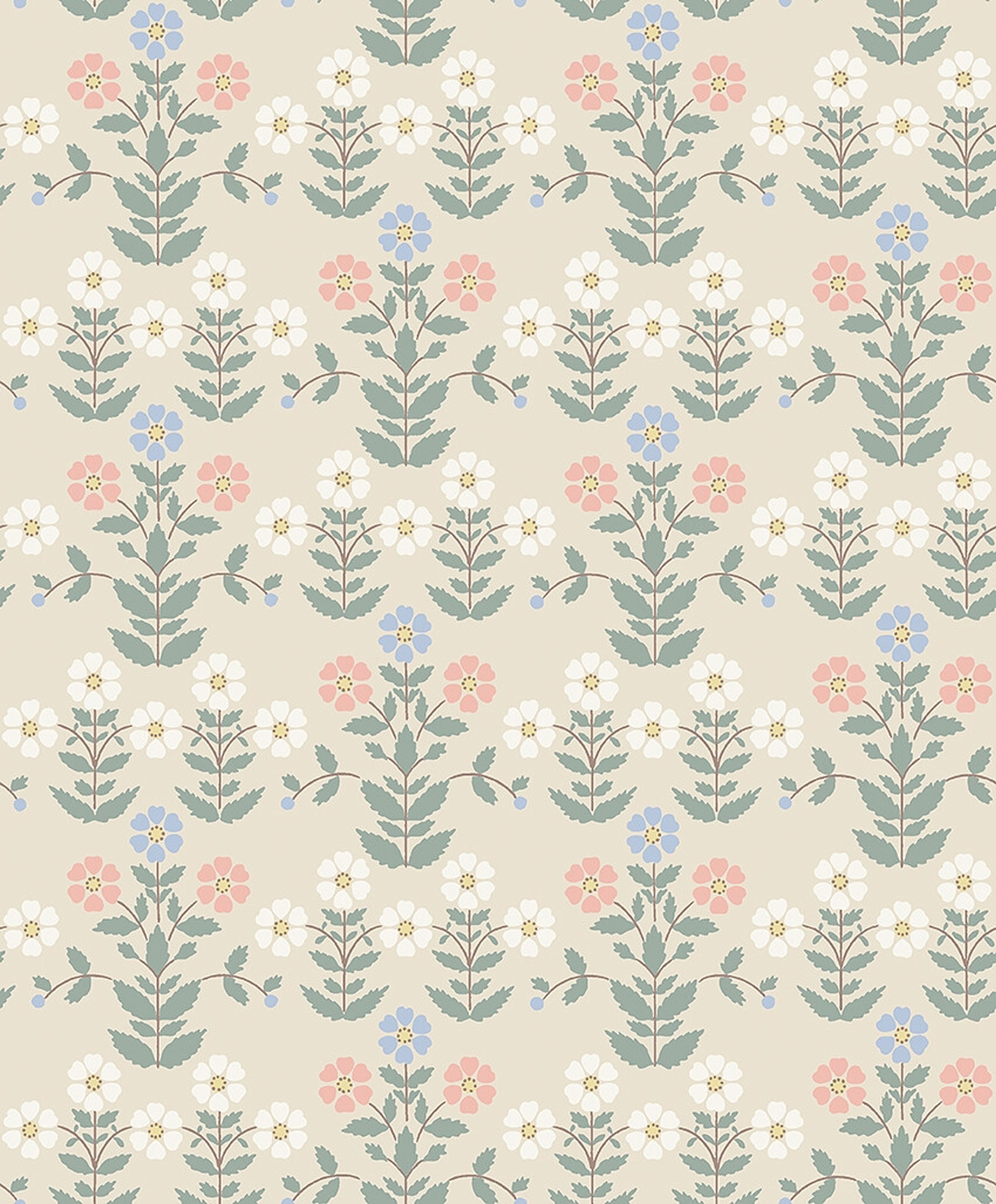 Sippor tapet med blommigt mönster i vit. Från kollektionen New Heritage. Nonwoven-material med rak passning.