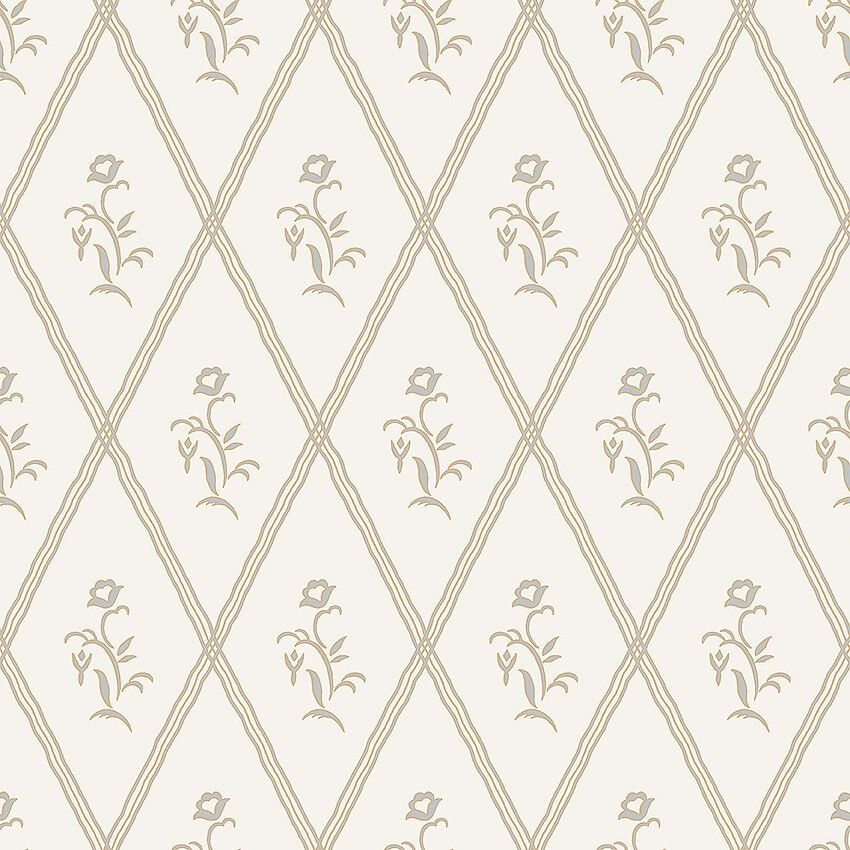 Signe cream tapet tapet med blommigt, trellis mönster i cream. Från kollektionen Swedish Grace. Nonwoven-material med rak passning. Passar i hall.