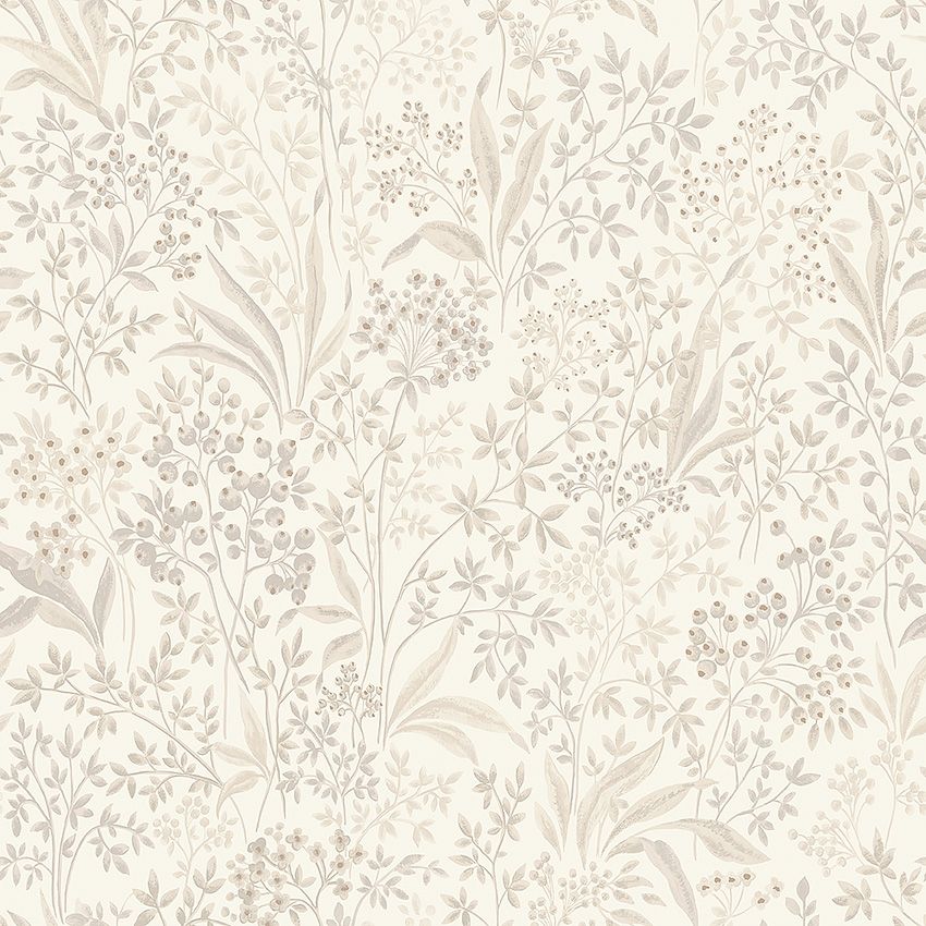 Nocturne, beige tapet från Boråstapeter med blommigt mönster i vit och beige. Från kollektionen Vårt Arkiv. Nonwoven-material med rak passning.