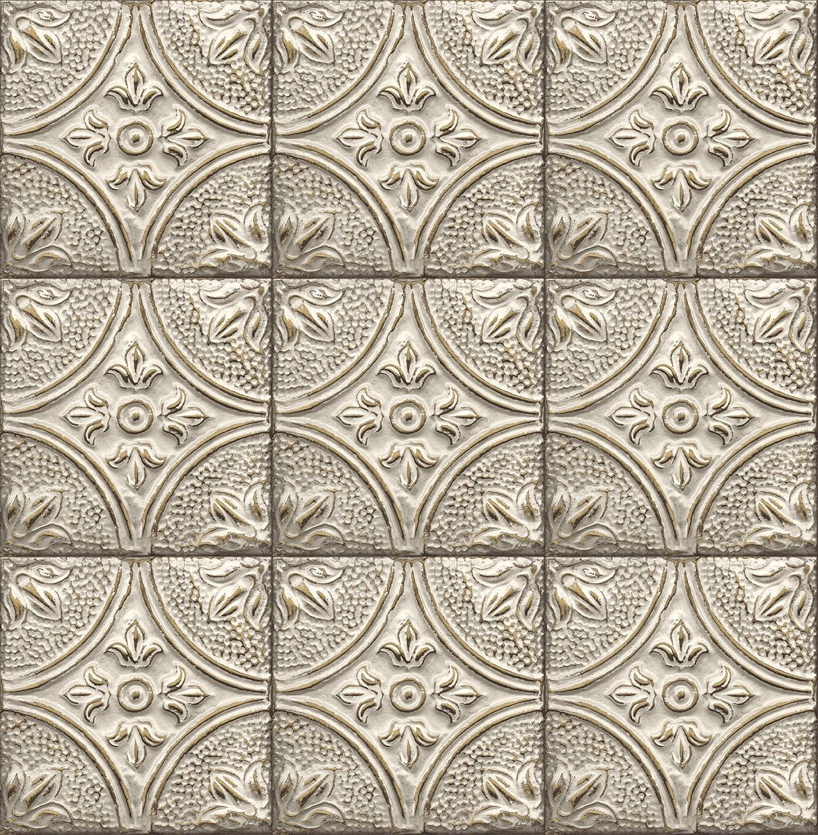 Tin Tile tapet i guld tapet med rutigt mönster i guld. Från kollektionen trilogy. Nonwoven-material med rak passning. Passar i vardagsrum och matsal.