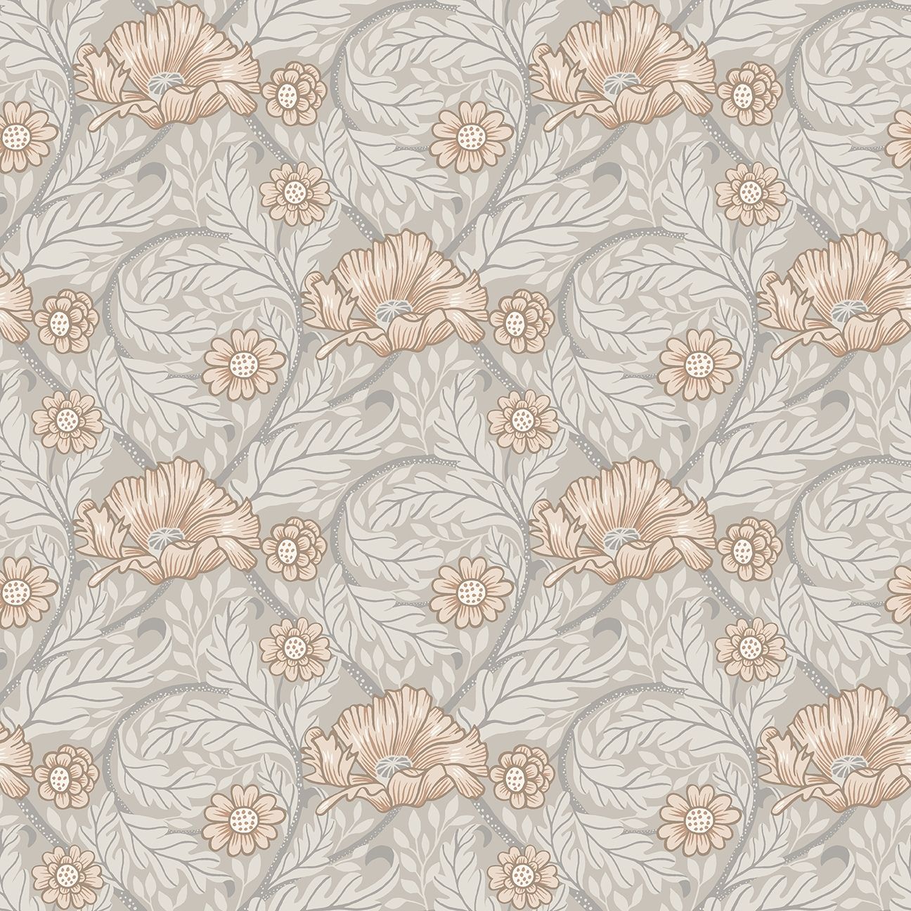 Esther tapet med blommigt mönster i rosa och grå. Från kollektionen Ängås. Nonwoven-material med rak passning.