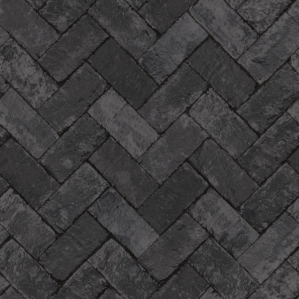 Herringbone Brick tapet i svart. Från kollektionen Just Kitchens. Nonwoven-material med rak passning.