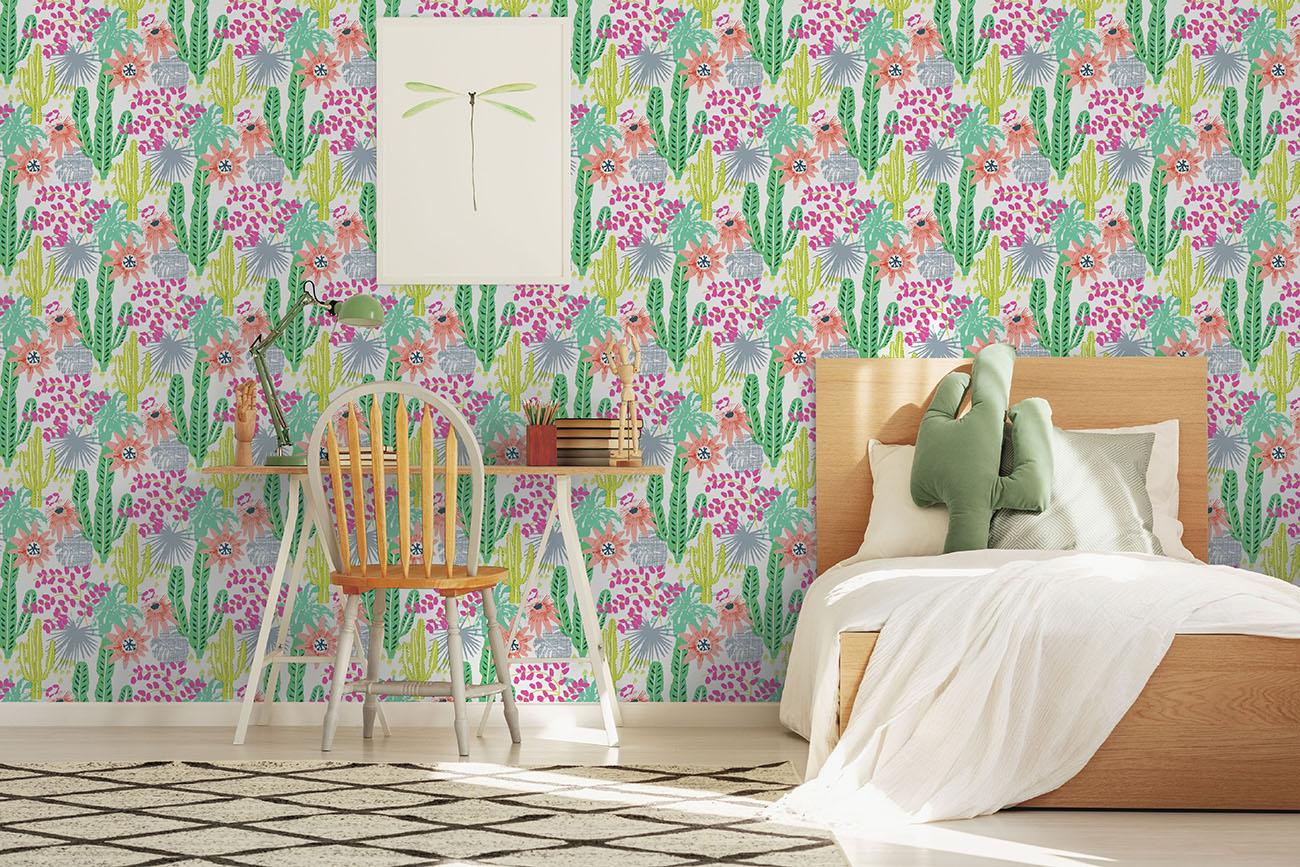 fruits de la passion tapet med blommigt mönster i vit. Från kollektionen les aventures. Papper-material med rak passning. Passar i vardagsrum och matsal.