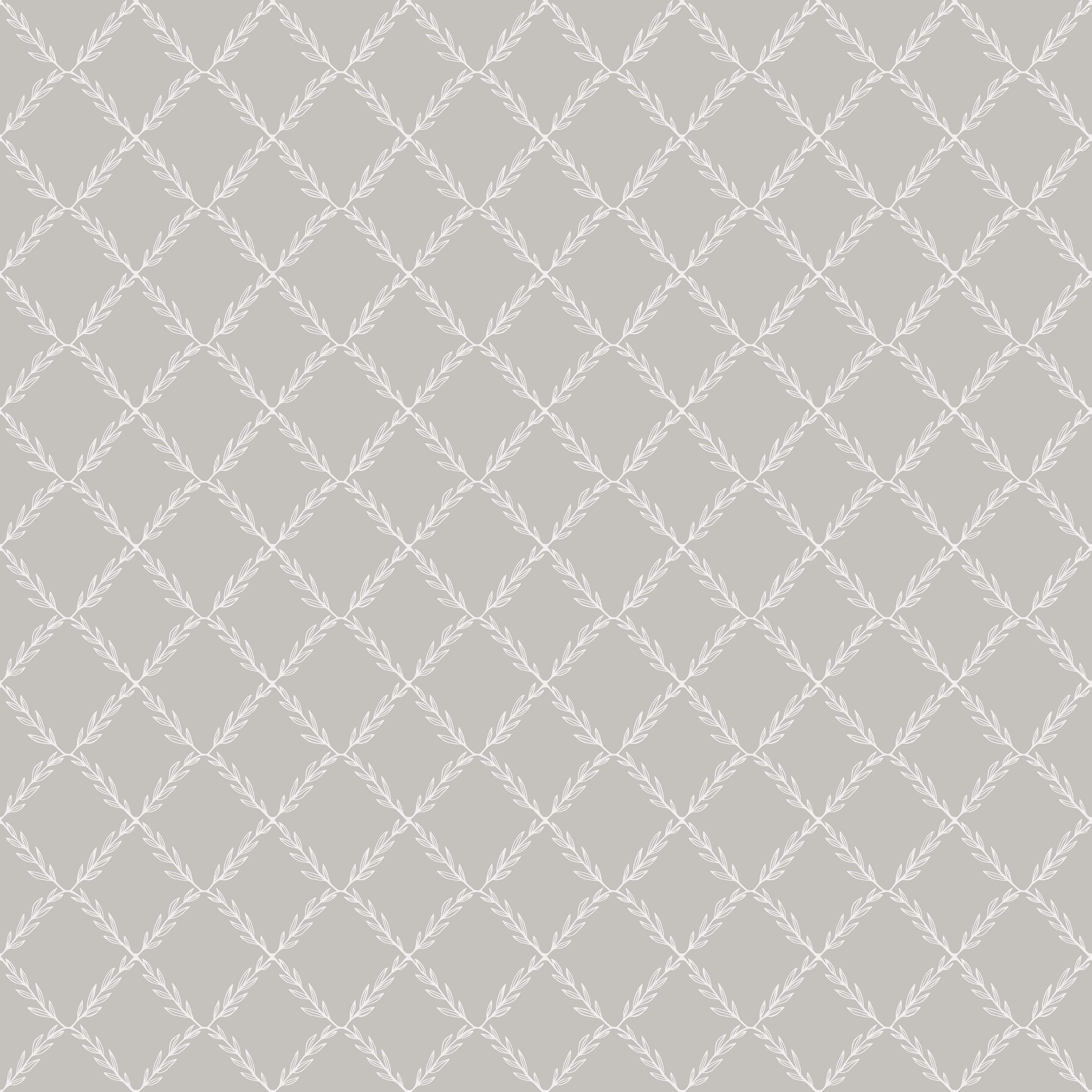Vide, grå tapet med medaljonger mönster i grå. Från kollektionen Blommor & Blad. Nonwoven-material med rak passning.