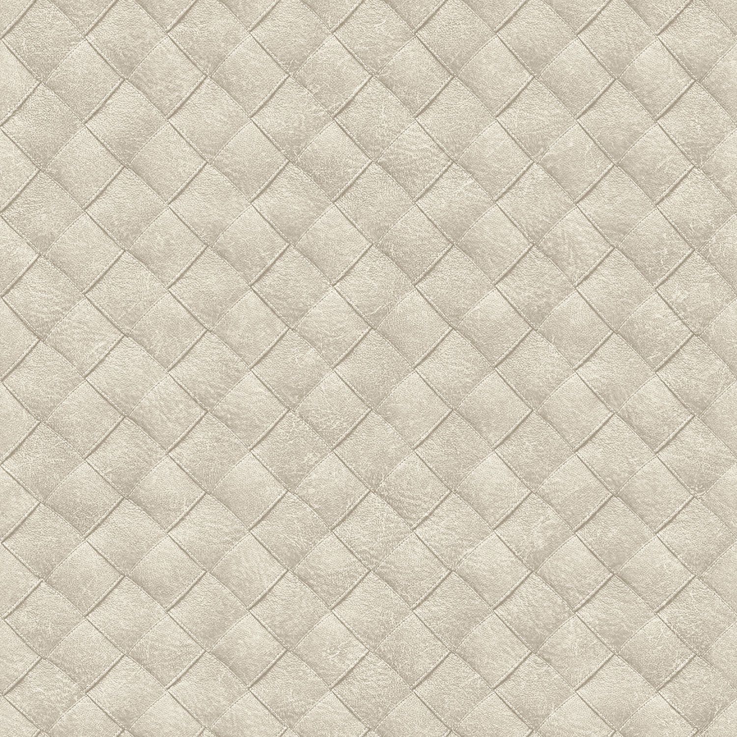 Leather Patchwork tapet med rutigt mönster i beige. Från kollektionen Tahiti. Nonwoven-material med rak passning. Passar i vardagsrum, matsal och hall.